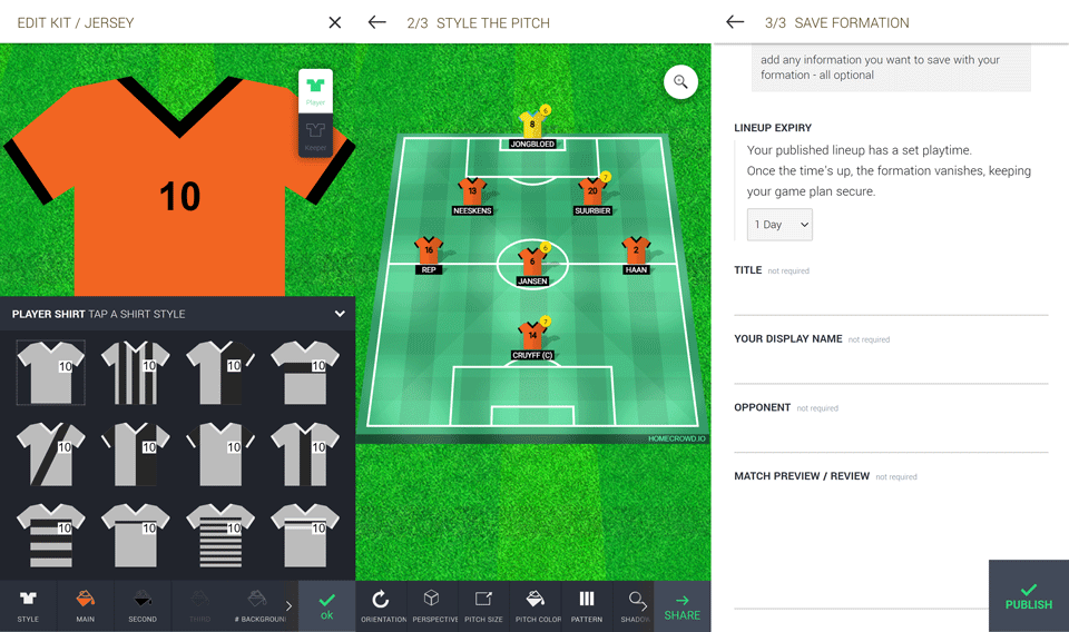 lineup builder to create football formations