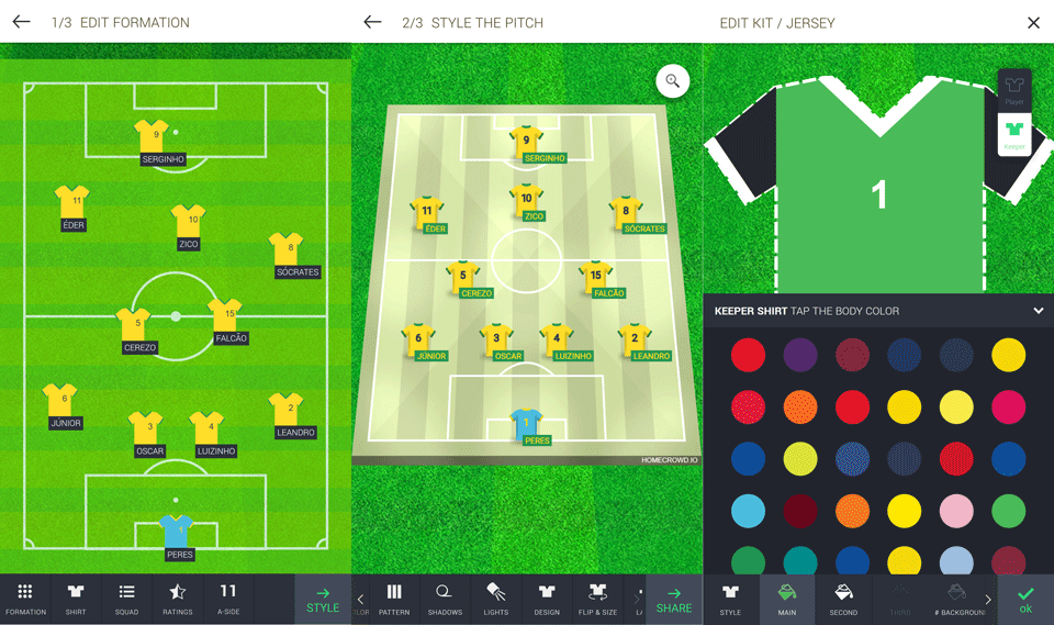 lineup builder to create football formations