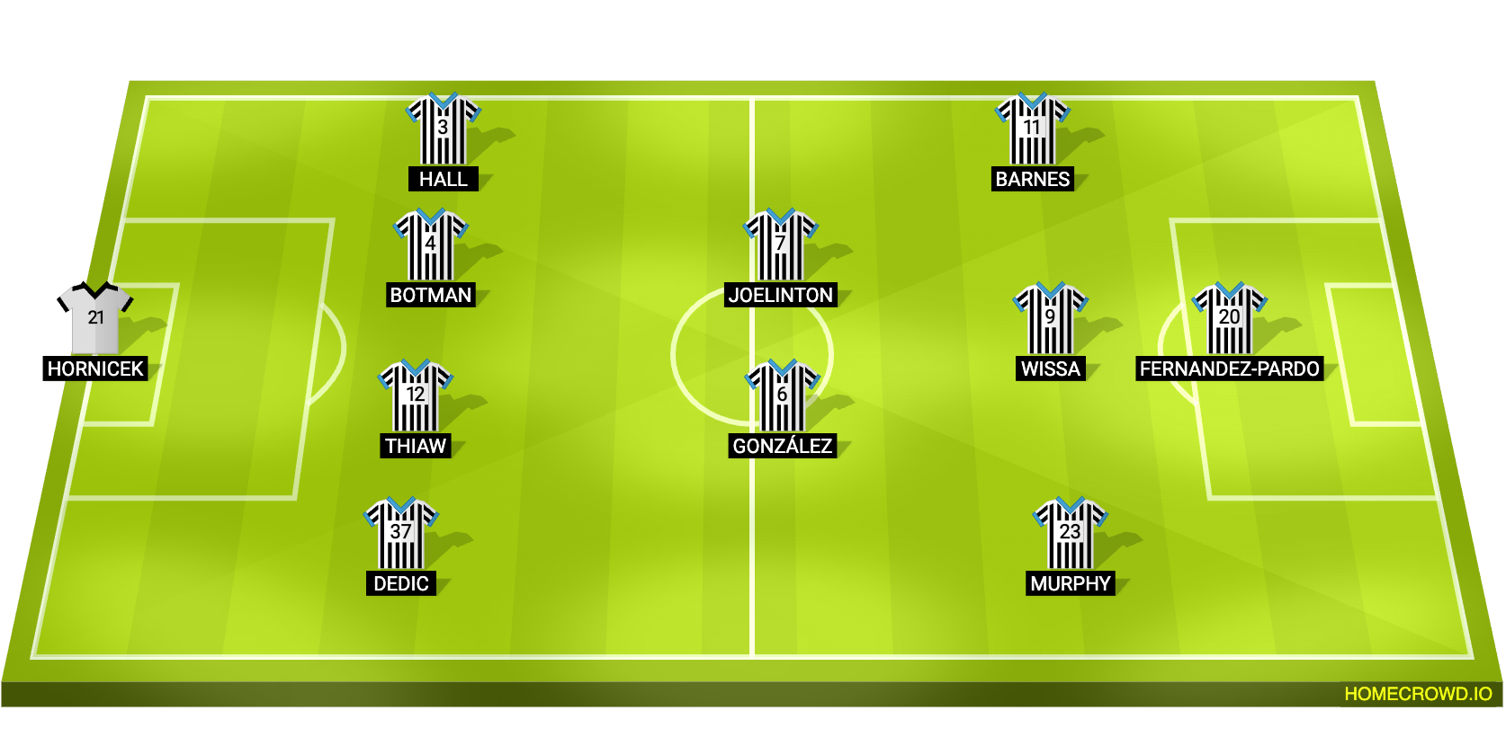 Football formation lineup Newcastle United  4-2-3-1
