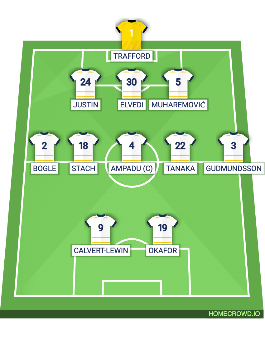Football formation lineup Leeds United  3-5-2